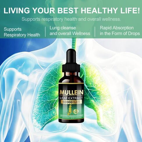 Mullein Drops for Lungs - Lung Cleanse,Powerful Mullein for Immune Support,Detox & Respiratory Support,Mullein Leaf Extract for Lungs,Herbal Supplements - 2 Fl Oz in Saudi Arabia