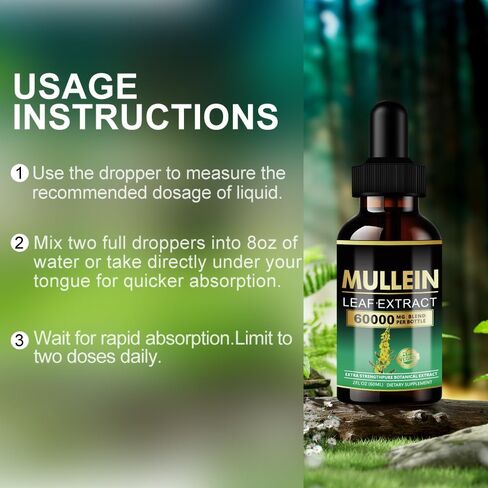 Mullein Drops for Lungs - Lung Cleanse,Powerful Mullein for Immune Support,Detox & Respiratory Support,Mullein Leaf Extract for Lungs,Herbal Supplements - 2 Fl Oz in Saudi Arabia