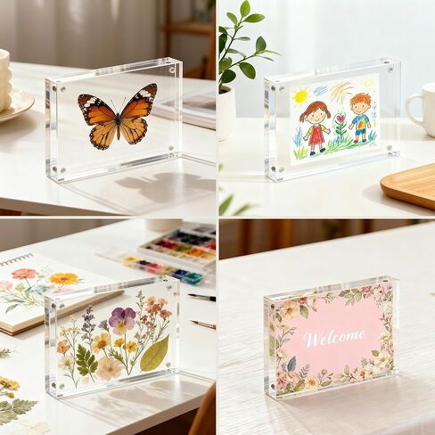 إطارات أكريليك مغناطيسية مقاس 5x7 من CATIFLIN مكونة من قطعتين، كتل إطار صورة بدون إطار واضحة مزدوجة الجوانب، إطارات صور سميكة 20 مم، عرض قائم مجاني للصور العائلية، والشهادات، والمكاتب، والأعمال الفنية in Saudi Arabia