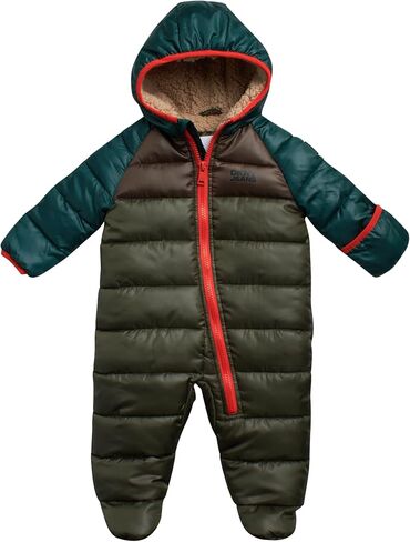 DKNY Baby Boys Sherpa Lined One Piece Snowsuit Hooded Insulated (0-9M) | Plush Soft Lining With Full Zip Ease, Snug Attached Hood, Total Coverage Warmth for Newborns in Cold Winter Weather in Saudi Arabia