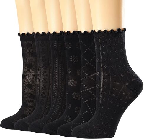 Mcool Mary Women's Ruffle Socks Casual Lace Cotton Crew Summer Ultra Thin Cute Frilly Ankle Socks for Women 6 Pairs in Saudi Arabia