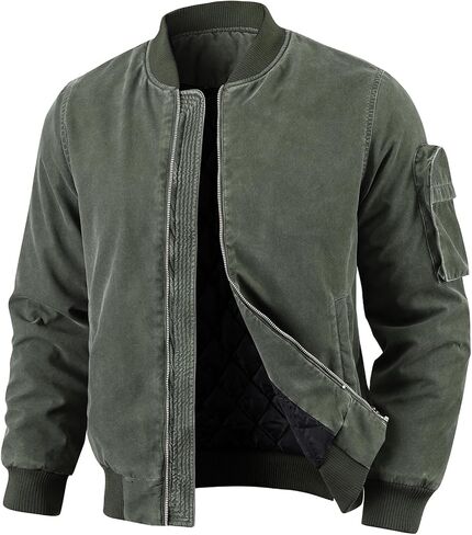 سترة بومبر كلاسيكية للرجال سترة عسكرية مغسولة كاجوال بسحاب سترة طيران سترة واقية in Kuwait