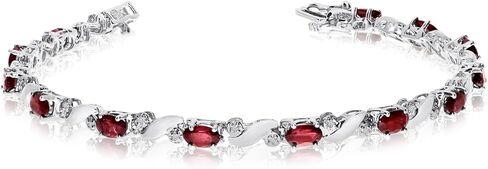 14k White Gold Natural Garnet And Diamond Tennis Bracelet in Saudi Arabia