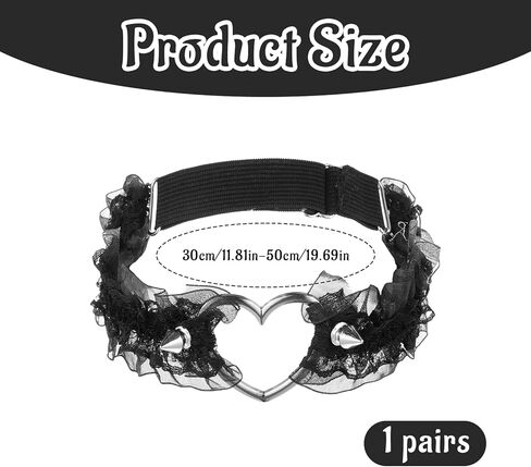 2 PCS Black Thigh Garter for Women, Adjustable Heart Lace Garter Elastic Heart Leg Garters Belt for Thigh Wedding Punk Gothic Accessories in Kuwait