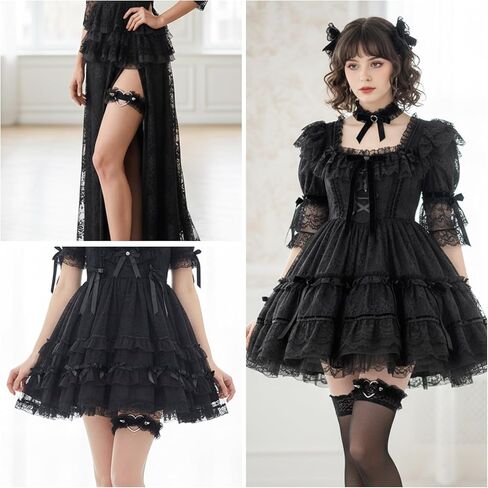 2 PCS Black Thigh Garter for Women, Adjustable Heart Lace Garter Elastic Heart Leg Garters Belt for Thigh Wedding Punk Gothic Accessories in Kuwait