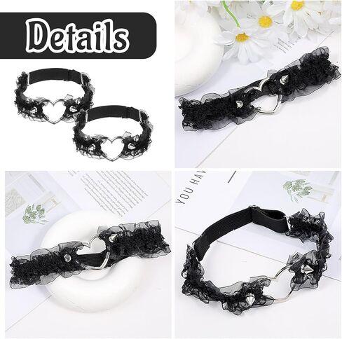 2 PCS Black Thigh Garter for Women, Adjustable Heart Lace Garter Elastic Heart Leg Garters Belt for Thigh Wedding Punk Gothic Accessories in Kuwait