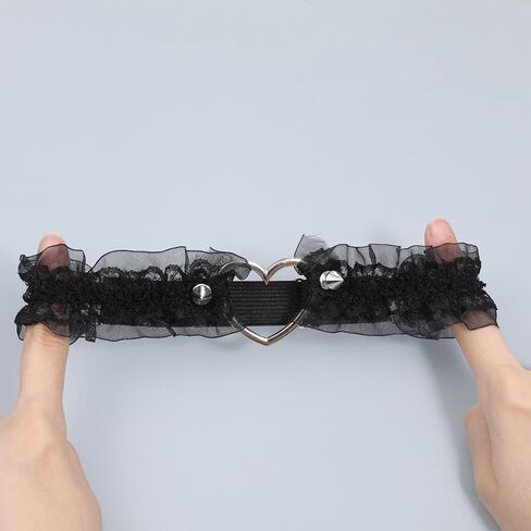 2 PCS Black Thigh Garter for Women, Adjustable Heart Lace Garter Elastic Heart Leg Garters Belt for Thigh Wedding Punk Gothic Accessories in Kuwait