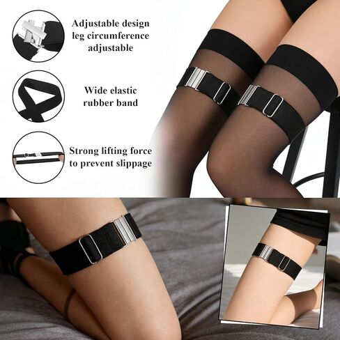 2 PCS Plus Size Thigh Garter Belt, Women’s Garter Belts Adjustable High Elastic Garters Belts Gothic Leg Harness Belt Adjustable Stockings Garters with Buckle for Thigh High Socks (Black) in Kuwait