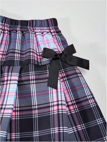SOLY HUX Girl's Plaid Skirt Set 3 Piece Outfit Uniform Short Sleeve Shirts Pleated Skirts with Bow Tie Preppy Clothes in Kuwait