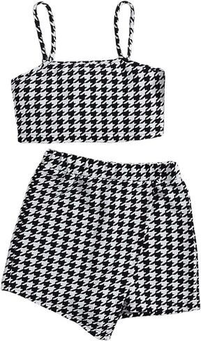 Milumia الفتيات 2 قطعة ملابس Houndstooth طباعة كامي المحاصيل الأعلى ومجموعات skorts ملفوفة in Saudi Arabia
