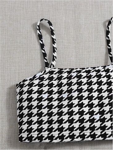 Milumia الفتيات 2 قطعة ملابس Houndstooth طباعة كامي المحاصيل الأعلى ومجموعات skorts ملفوفة in Saudi Arabia
