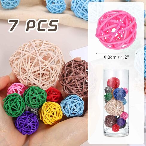 MECCANIXITY 7Pcs Pink Wicker Rattan Balls for Bowl Centerpiece 1.2 Inch Dia Rattan Wicker Twig Orbs Spheres Decorative Balls for Vase Home Dining Table Wedding Decor in Saudi Arabia