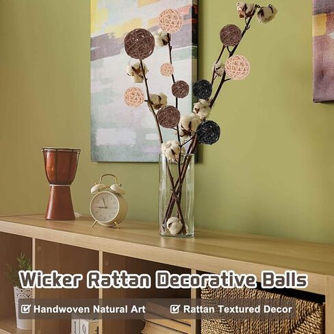 MECCANIXITY 7Pcs Pink Wicker Rattan Balls for Bowl Centerpiece 1.2 Inch Dia Rattan Wicker Twig Orbs Spheres Decorative Balls for Vase Home Dining Table Wedding Decor in Saudi Arabia