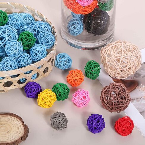 MECCANIXITY 7Pcs Pink Wicker Rattan Balls for Bowl Centerpiece 1.2 Inch Dia Rattan Wicker Twig Orbs Spheres Decorative Balls for Vase Home Dining Table Wedding Decor in Saudi Arabia