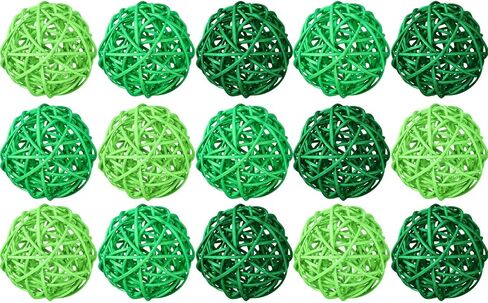 Yaomiao 15 Pieces Wicker Rattan Balls Decorative Orbs St Patricks Day Bowl Vase Filler for Decorating DIY Crafts Saint Patricks Table Centerpiece Decor, 1.8 Inch (Green Mint Dark-Green) in Saudi Arabia