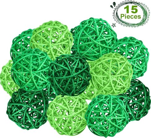 Yaomiao 15 Pieces Wicker Rattan Balls Decorative Orbs St Patricks Day Bowl Vase Filler for Decorating DIY Crafts Saint Patricks Table Centerpiece Decor, 1.8 Inch (Green Mint Dark-Green) in Saudi Arabia