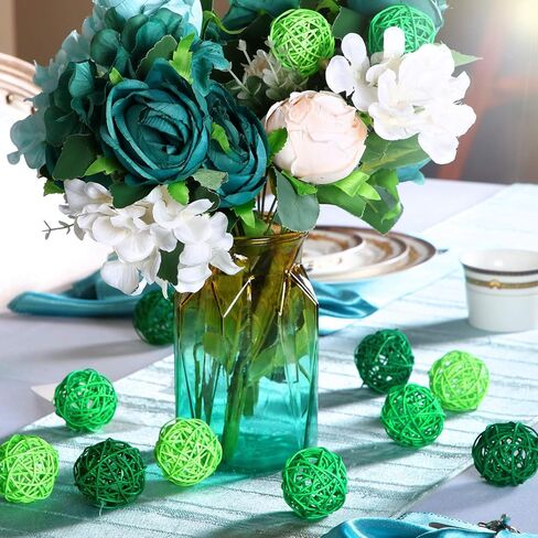 Yaomiao 15 Pieces Wicker Rattan Balls Decorative Orbs St Patricks Day Bowl Vase Filler for Decorating DIY Crafts Saint Patricks Table Centerpiece Decor, 1.8 Inch (Green Mint Dark-Green) in Saudi Arabia