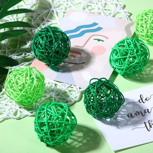 Yaomiao 15 Pieces Wicker Rattan Balls Decorative Orbs St Patricks Day Bowl Vase Filler for Decorating DIY Crafts Saint Patricks Table Centerpiece Decor, 1.8 Inch (Green Mint Dark-Green) in Saudi Arabia