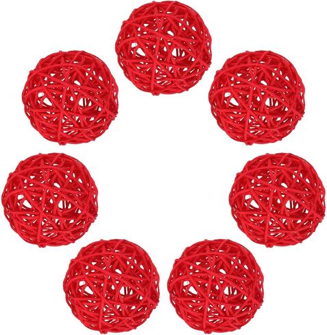 MECCANIXITY 7Pcs Pink Wicker Rattan Balls for Bowl Centerpiece 1.2 Inch Dia Rattan Wicker Twig Orbs Spheres Decorative Balls for Vase Home Dining Table Wedding Decor in Saudi Arabia