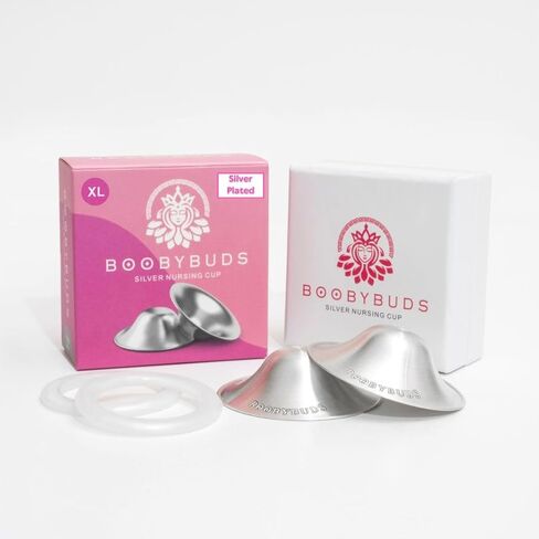 The Original Silver Nursing Cups - Nipple Shields for Nursing Newborns - 100% Pure 999 Silver - Universal Fit - Soothe and Protect Sore Nipples (Regular Silicone Rings) in Kuwait