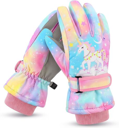 Kids Winter Snow Gloves, Girls Waterproof Ski Insulated Gloves with Thick Fleece Lining & Grips, Touchscreen-Compatible, Windproof Warm for Snowboarding, Sledding & Cold Weather in Saudi Arabia