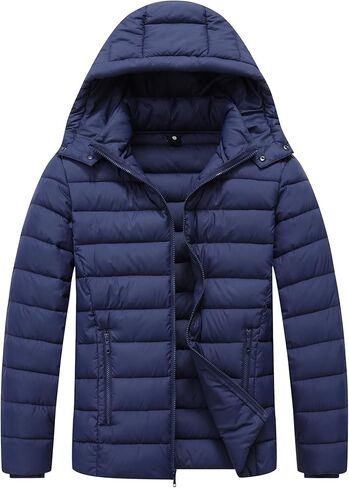 Men’s Quilted Down Coat Puffer Jacket | Lightweight, Waterproof, Windproof, Detachable Hood, Warm for Winter Travel in Saudi Arabia