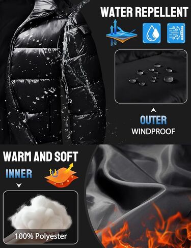 Men's Winter Puffer Jacket - Waterproof Shiny Quilted Coat Warm Thicken Ski Parka Insulated Outerwear with Hood in Saudi Arabia