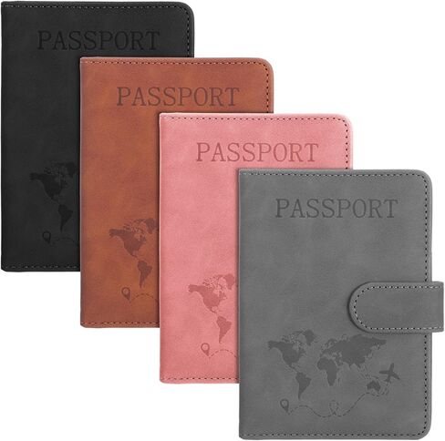 4 Pack Passport Holder for Travel, Passport Wallet Cover Case Waterproof RFID Blocking Passports Holders with Pen Holder Travel Must Haves Accessories, Passports Book Holders for Women and Men in Saudi Arabia