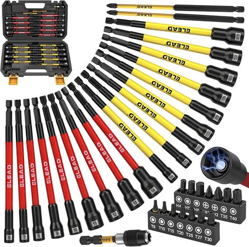 ELEAD 47-Piece Magnetic Nut Driver & Screwdriver Bit Set - Strong Magnetic Nut Drivers for Impact Drill, Power Nut Driver, Screwdriver Bit, Mini Ratcheting Wrench, Drill Bit Extension & Socket Adapter in Kuwait