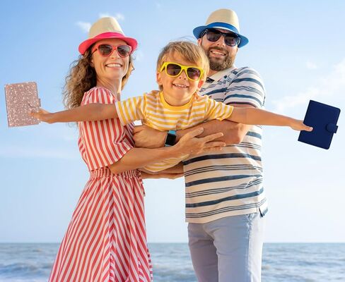 HOTCOOL حامل جواز السفر، أساسيات السفر، أساسيات الطائرة والرحلات البحرية، محفظة جلدية للسفينة، غطاء حماية RFID للنساء والرجال، عروض هدايا إكسسوارات السفر، لامع - ذهبي وردي in Kuwait