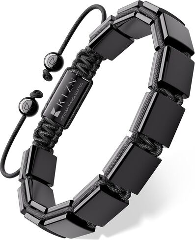 سوار RTZN® Black Obsidian للرجال - أساور مطرزة يدويًا من مجوهرات سبج سوداء أصلية للرجال - طول قابل للتعديل جمجمة وسوار عين الشر للنساء أو الرجال in Kuwait