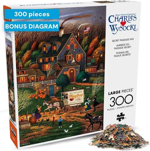 ألعاب Buffalo - Charles Wysocki - Secret Passage Inn - 300 قطعة بانورامزو للألغاز للبالغين - اللغز الكامل لليالي - الحجم النهائي هو 21.25 × 15.00 in Saudi Arabia