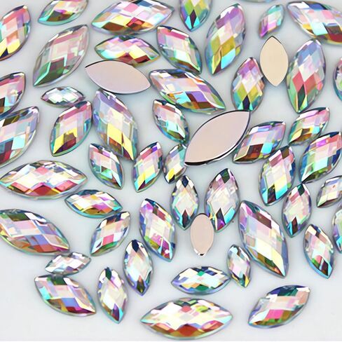 1000Pcs Crystal AB Horse Eye Rhinestones Glitter Gems Flatback Acrylic Gemstones Jewels Crafts DIY for Making Clothes Dress Shoes Bag Wedding Accessories(01 White AB) in Saudi Arabia