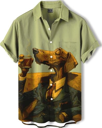 Men's Hawaiian Button Down Shirt, Funny Donkey Print, Short Sleeve Casual Beach Wear in Saudi Arabia