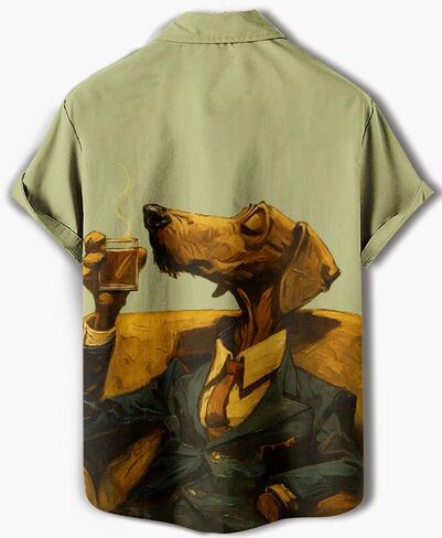 Men's Hawaiian Button Down Shirt, Funny Donkey Print, Short Sleeve Casual Beach Wear in Saudi Arabia