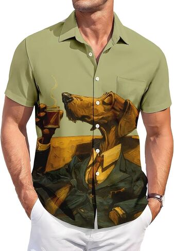 Men's Hawaiian Button Down Shirt, Funny Donkey Print, Short Sleeve Casual Beach Wear in Saudi Arabia