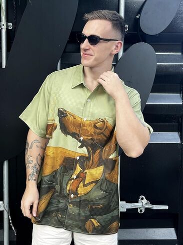 Men's Hawaiian Button Down Shirt, Funny Donkey Print, Short Sleeve Casual Beach Wear in Saudi Arabia