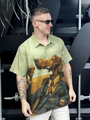 Men's Hawaiian Button Down Shirt, Funny Donkey Print, Short Sleeve Casual Beach Wear in Saudi Arabia