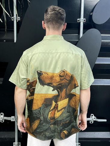Men's Hawaiian Button Down Shirt, Funny Donkey Print, Short Sleeve Casual Beach Wear in Saudi Arabia