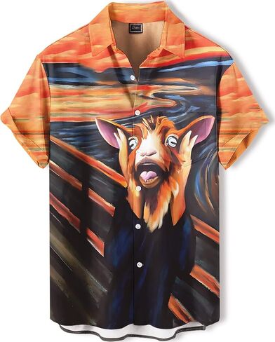 Men's Hawaiian Button Down Shirt, Funny Donkey Print, Short Sleeve Casual Beach Wear in Saudi Arabia