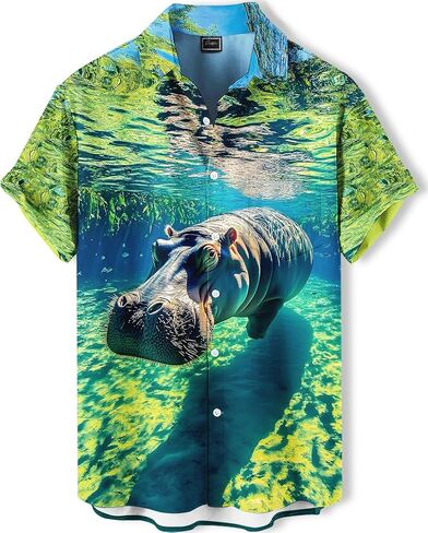 Men's Hawaiian Button Down Shirt, Funny Donkey Print, Short Sleeve Casual Beach Wear in Saudi Arabia