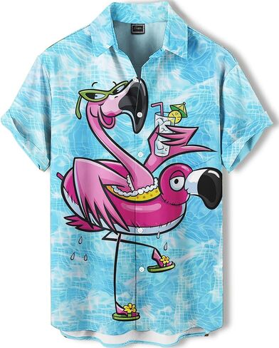Men's Hawaiian Button Down Shirt, Funny Donkey Print, Short Sleeve Casual Beach Wear in Saudi Arabia