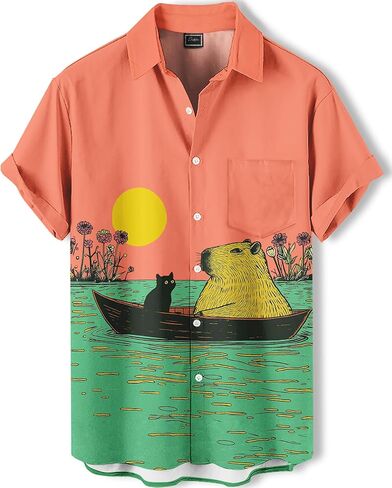 Men's Hawaiian Button Down Shirt, Funny Donkey Print, Short Sleeve Casual Beach Wear in Saudi Arabia