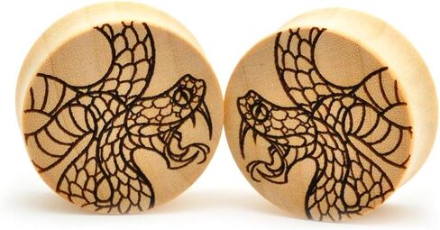 Mystic Metals Body Jewelry Pair of Laser Engraved Snake Wood Plugs (PW-336)(Crocodile Wood) in Saudi Arabia