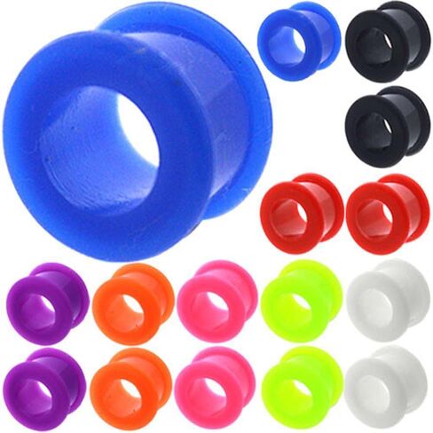 (1 Pair ONLY) (Please Choose Size and Color) Flexible Silicone Flesh Tunnel Ear Gauge Plug Size Available 8g (3mm) to 1 3/16" (30mm) in Saudi Arabia