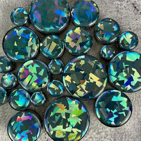 Mystic Metals Body Jewelry Pair of Aqua Prism Holographic Color Shift Double Flare Resin Plugs (MTO-068) in Saudi Arabia