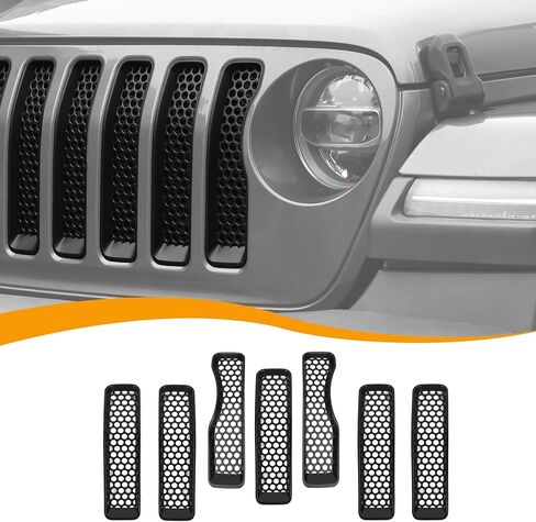 طقم غطاء شبكي أمامي من Hoolcar غطاء حماية أمامي لشبكة قرص العسل متوافق مع جيب رانجلر JL JLU 2018-2023، ملحقات خارجية، أسود غير لامع، 7 قطع in Saudi Arabia