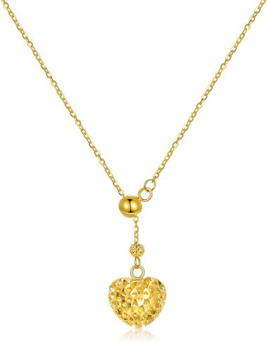 18K Real Gold Heart Necklace with Free Sliding Adjustable Bead, Yellow Gold Y-chain Hollowed-Out Heart Necklace Christmas Birthday Love Jewelry Gift for Women, Wife, Mom 18" in Saudi Arabia