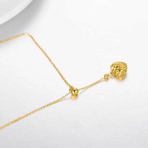 18K Real Gold Heart Necklace with Free Sliding Adjustable Bead, Yellow Gold Y-chain Hollowed-Out Heart Necklace Christmas Birthday Love Jewelry Gift for Women, Wife, Mom 18" in Saudi Arabia
