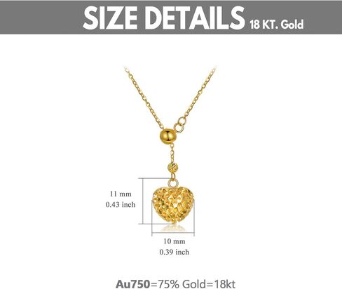18K Real Gold Heart Necklace with Free Sliding Adjustable Bead, Yellow Gold Y-chain Hollowed-Out Heart Necklace Christmas Birthday Love Jewelry Gift for Women, Wife, Mom 18" in Saudi Arabia